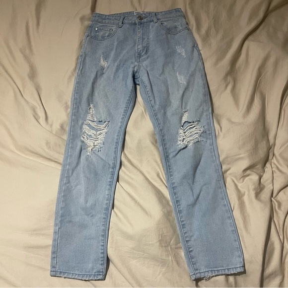 Princess Polly Light Wash Distressed High Rise Straight Leg Jeans Size 8 - Picture 2 of 8